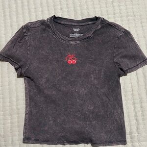 Charcoal Tee with Red Cherry Design